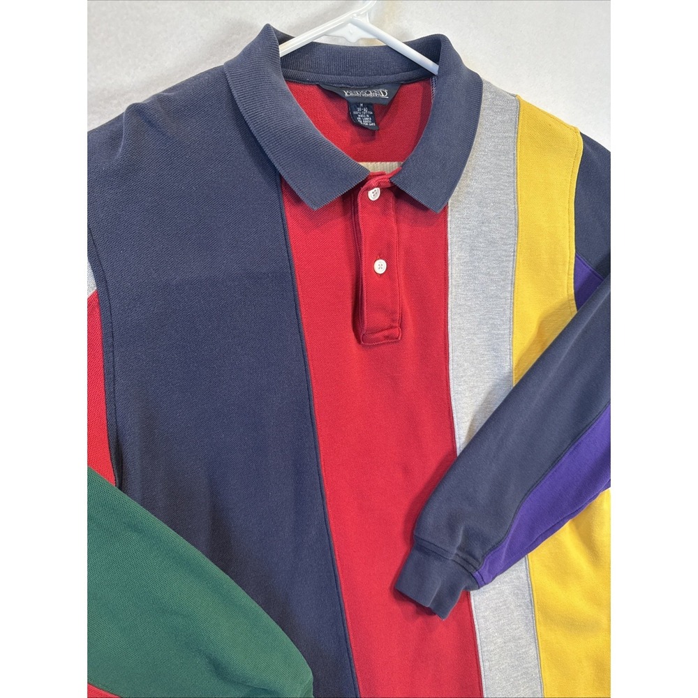 Vintage Lands End Rugby Shirt Mens Medium Multi Color Vertical Striped 90s